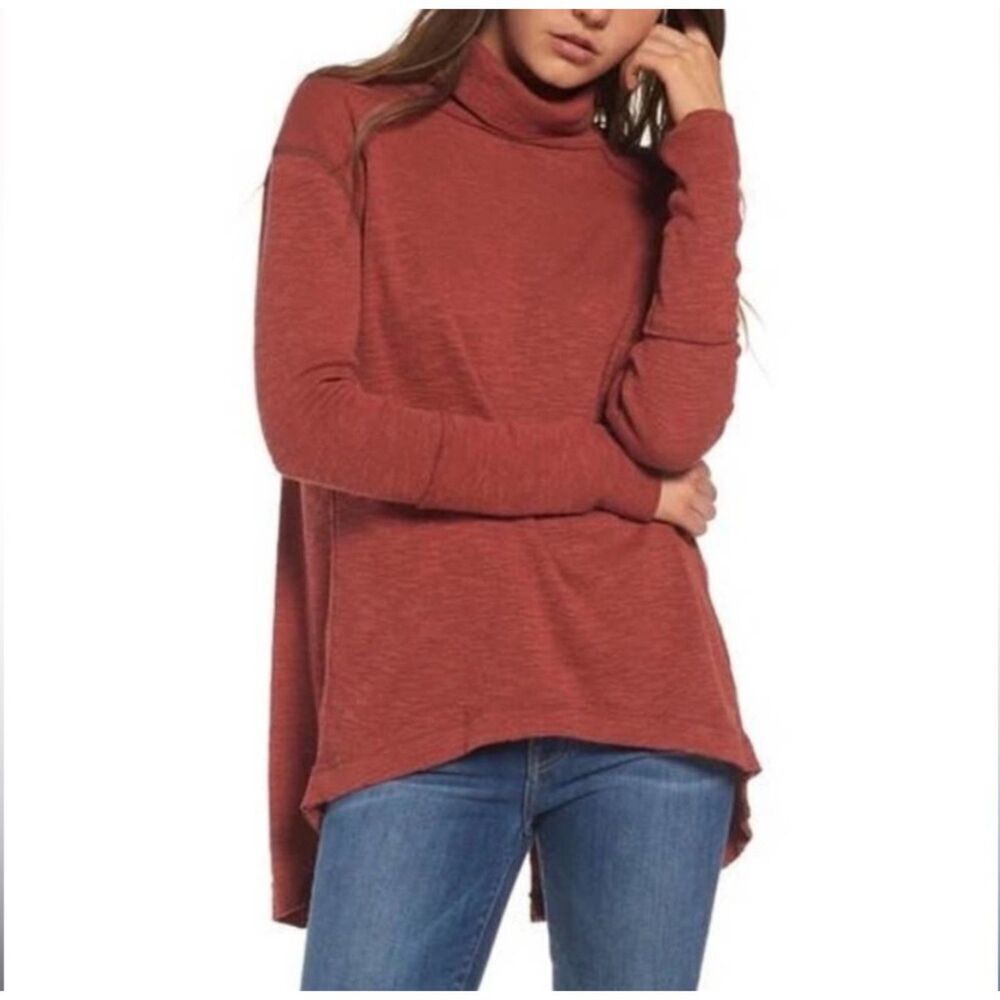We The Free Split Back Pullover Turtleneck Size Small Knit Sweater Sienna Red